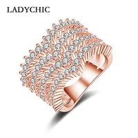 ladychic 2018 luxury women rosewhite gold color ring with 60 pieces aaa cubic zirconia multi layer design ring jewelry lr1055
