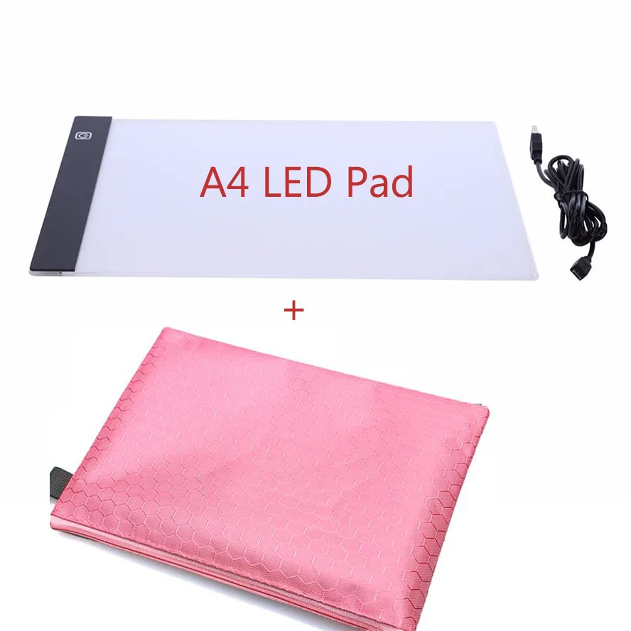 pink a4 led A4 led lightpad сумка daimond живопись аксессуары держатель для хранения чехол для переноски сумка на молнии для вышивки мозаичные инструменты подарок - Цвет: pink a4 led