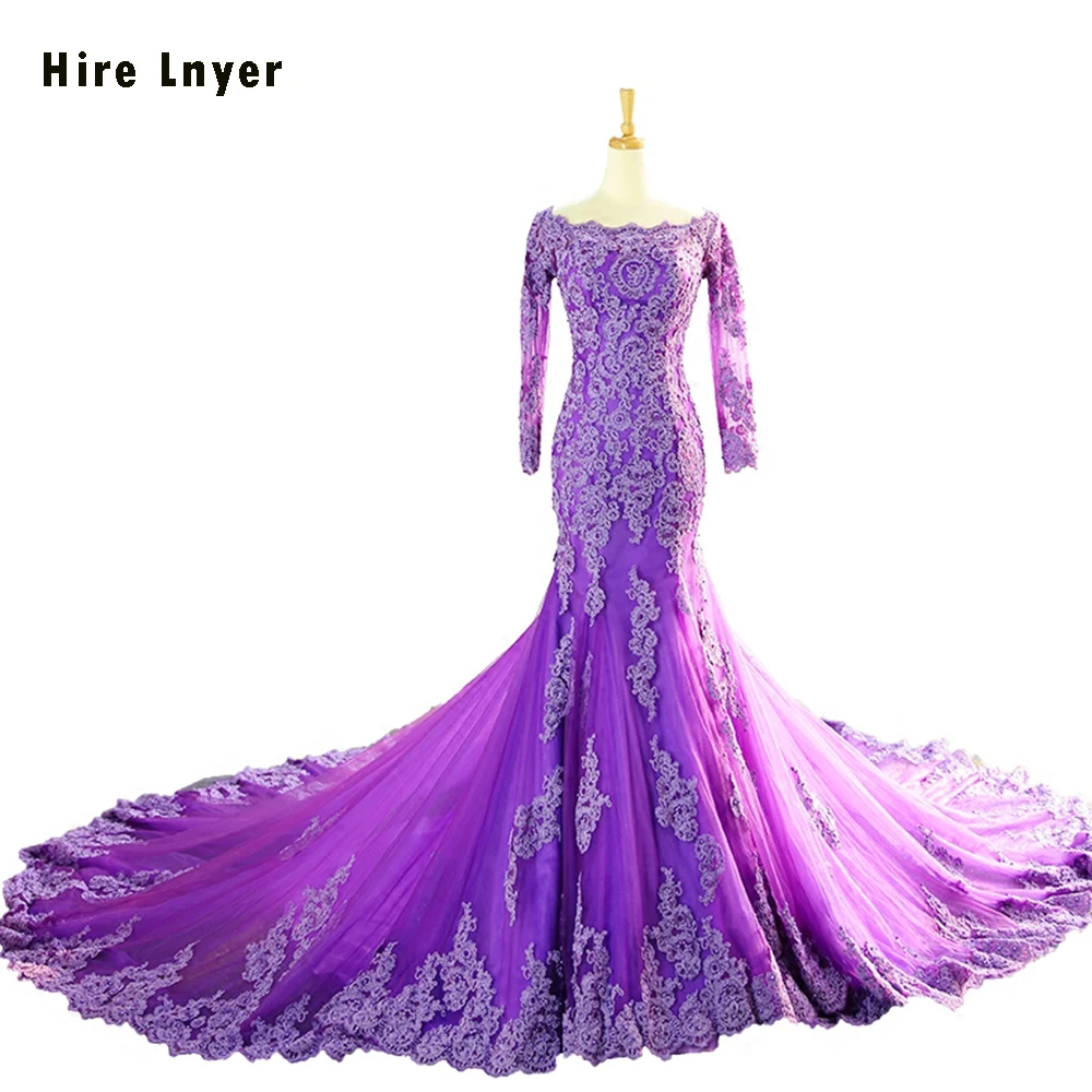 Свадебное платье из органзы с длинным рукавом и аппликацией на заказ|mermaid wedding