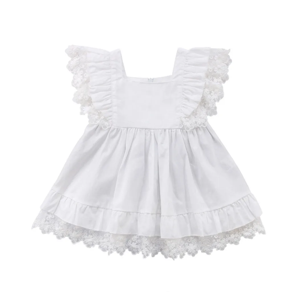 Kids Dresses For Girls Summer Toddler Infant Girl Flying Sleeve Lace Solid Color Rrincess Dress Robe Princesse Enfant Fille | Детская