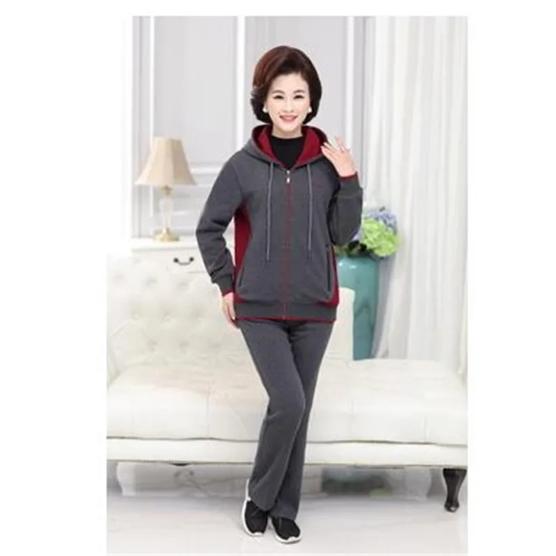 Dark grey Спортивный костюм для женщин, новинка, хлопковый комплект из 2 предметов, с капюшоном, осень/зима, большой размер, для женщин, с капюшоном, Повседневный, уплотненный, спортивный комплект 1360 - Цвет: Dark grey