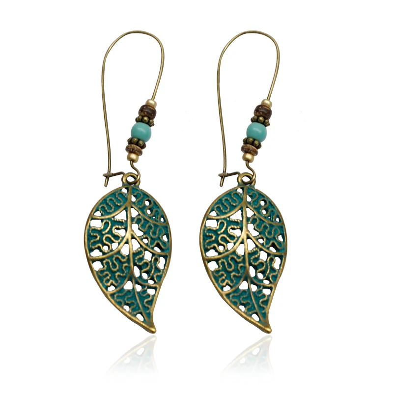Темперамент листья полые Бусы Ретро серьги Бохо элегантные длинные подарок на