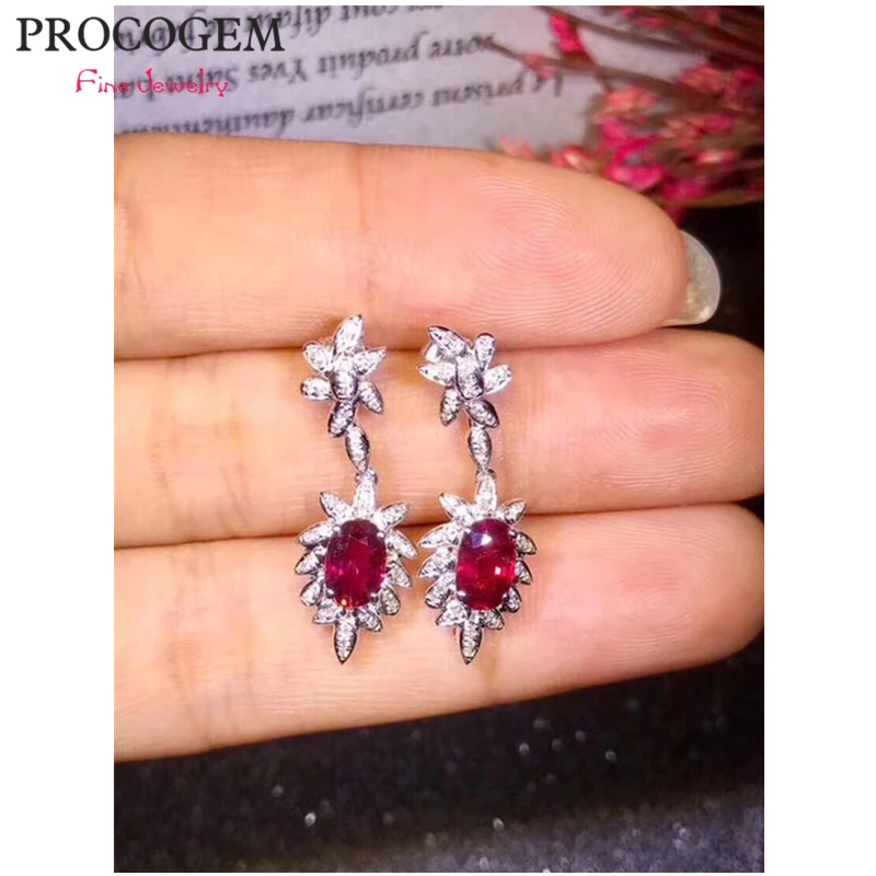 

New Natural Romantic Ruby Drop Earrings with CZ for Women Party wedding Genuine gemstones Fine jewelry 925 Sterling Silver #466