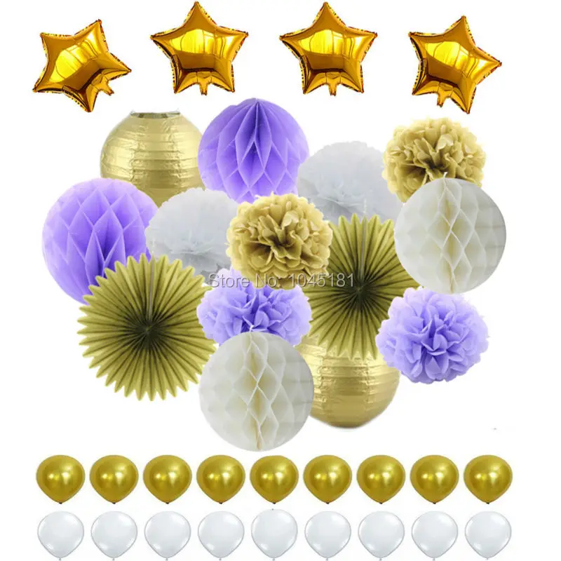 Mylar звезда и латексные воздушные шары фиолетовый белый золотой тема салфетки