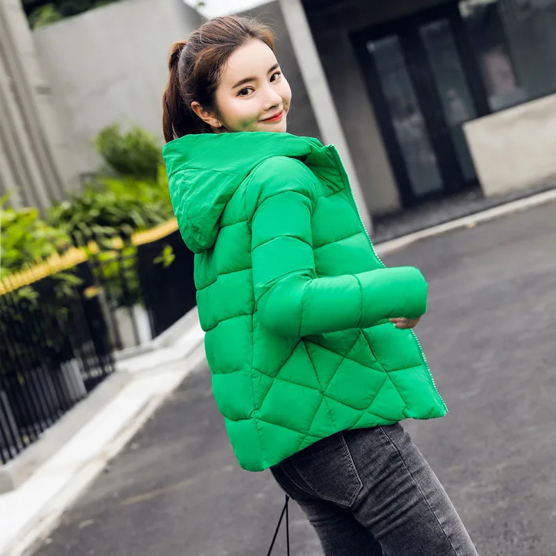 

New Winter Short Jackets Women Parka Basic Jacket Casual Solid Black Hooded Thick Warm Outerwear Slim Winter Female Jackets J952