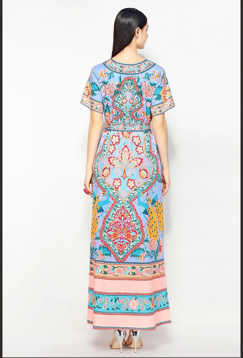 CLONOP Новый Boho Лето Для женщин макси платье 2018 v-образным вырезом короткий рукав