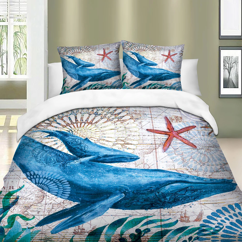 Nordic Ocean Whale Comforter Cover Bed Duvet Set Kids Bedding Linens Soft and comfortable Bedclothes US Twin Queen | Дом и сад