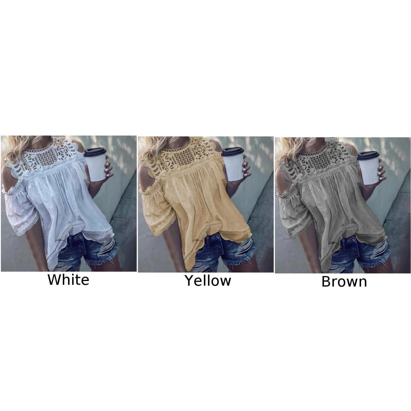 Женские рубашки Camisas Mujer, летние кружевные повседневные топы с круглым вырезом и коротким рукавом, блузка с открытыми плечами