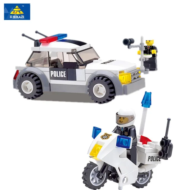 Кази Policecar мотоцикл DIY образования пластиковые Кирпичи Строительные Блоки