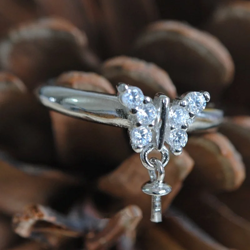 Женское кольцо с жемчугом и бабочкой из серебра 925 пробы|ring findings|diy ringdiy findings |