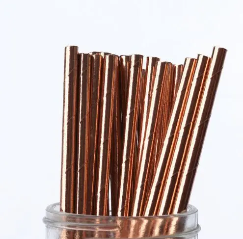 full rose gold Новая Фольга розовое золото бумажная трубочка для питья для свадебной вечеринки украшение на день рождения, вечеринку поставки бумажные соломинки - Цвет: full rose gold