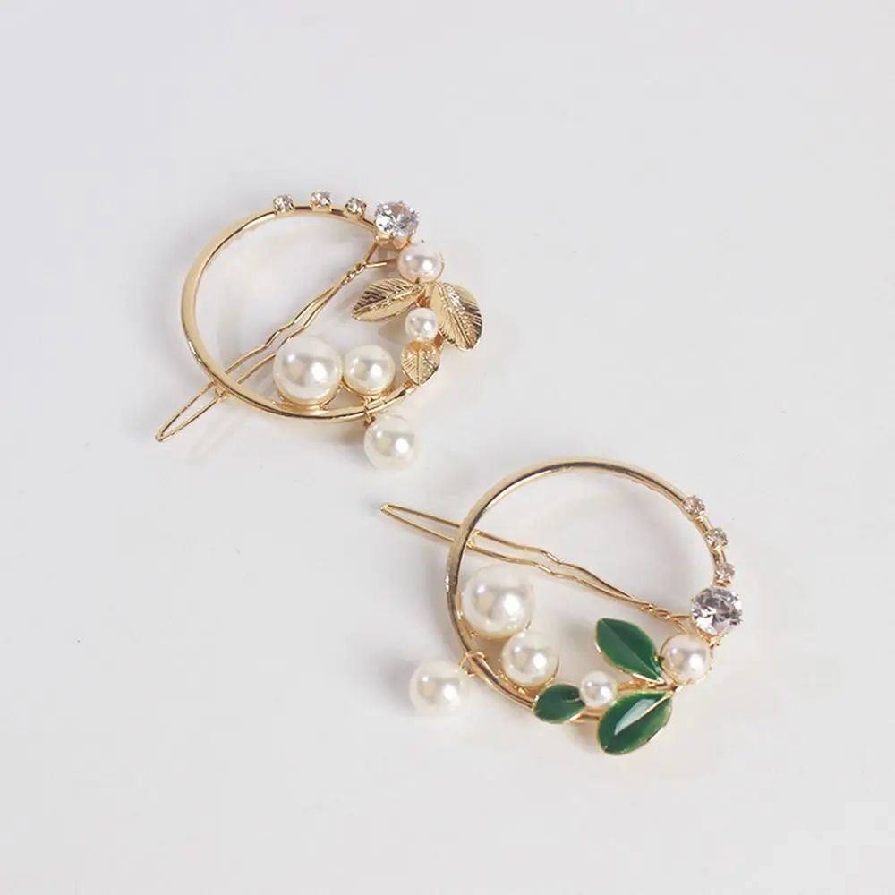 

Женский Золотой Зеленый лист металлический круг заколки для волос в форме Луны девушки мода сплав Круглые шпильки с жемчугом держатель акс...