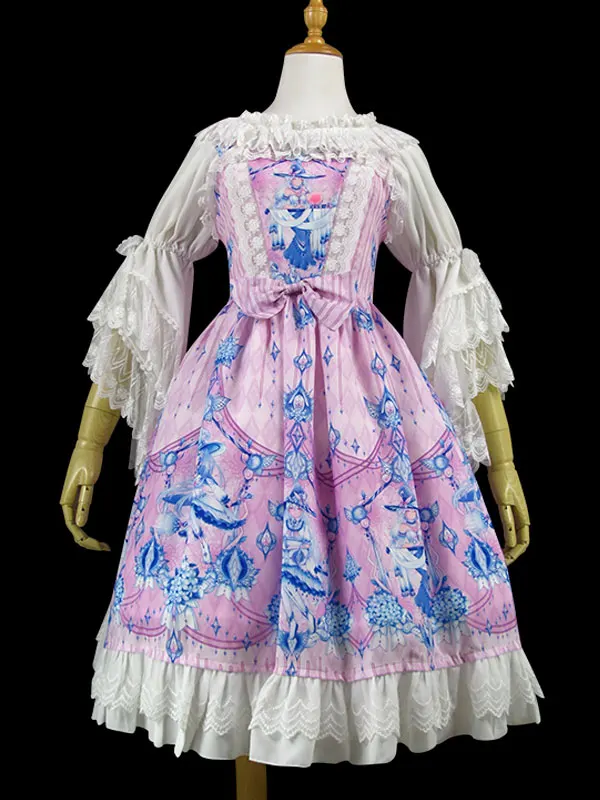 

Lolita JSK Dress Print Ruffles Lolita Jumper Skirt Sweet Bow Dress
