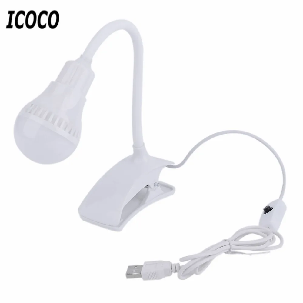 ICOCO Clip on светодиодный настольная лампа светильник USB для чтения белый Пресс