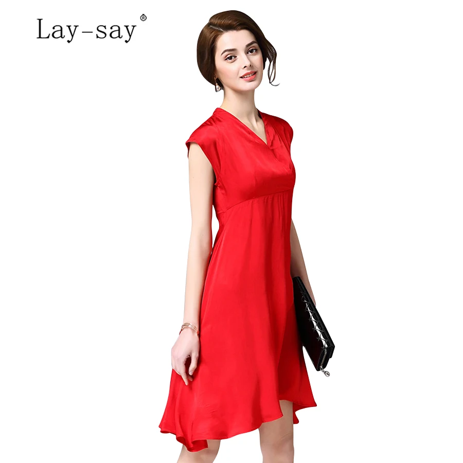 2017 г. брендовые Летние сплошной цвет Новый Нерегулярные платье Элегантный V шеи