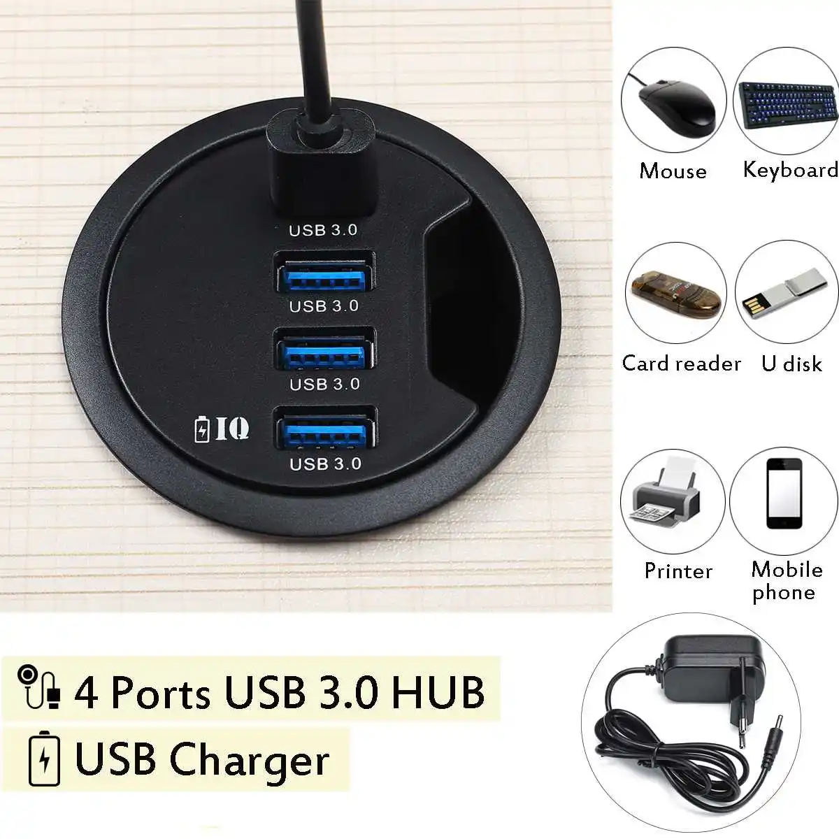 Крепление в стол 4 порта USB 3,0 концентратор адаптер зарядное устройство для телефона перезаряжаемый комбинированный передача данных читаемый кабель для Macbook