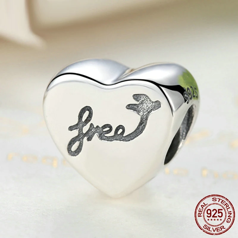 Сердце свободы любовь винт 925 пробы 100% Серебряный Шарм Бусины Fit Европейский