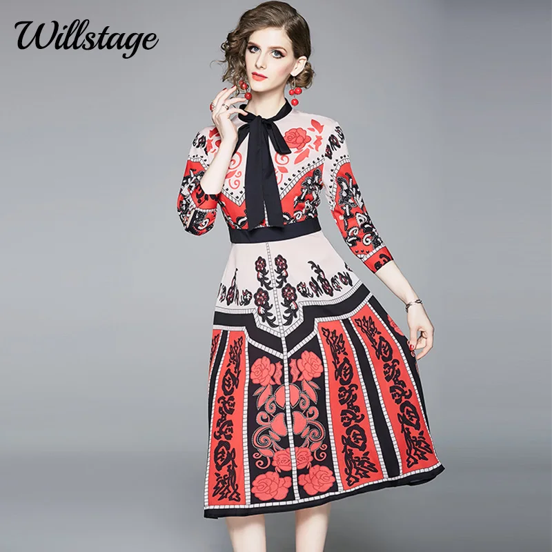 

Платье Willstage женское, винтажное, с цветочным принтом и бантом, на лето и осень 2019