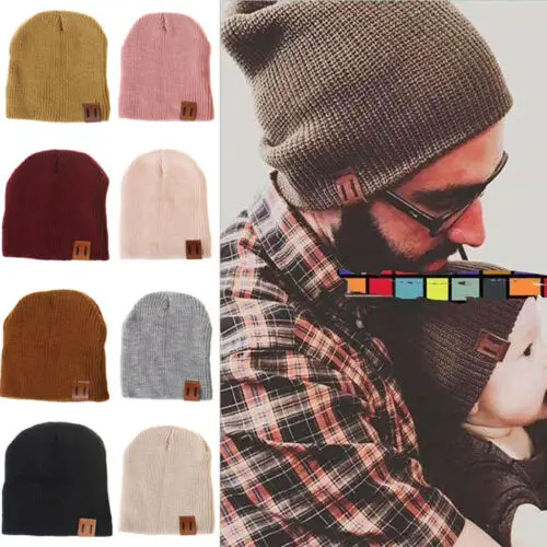 Модная мужская женская детская зимняя теплая вязаная шапка для всей семьи|Шапки