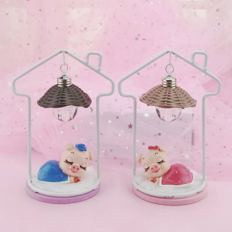 Cute Beautiful Sleeping Pig Figurines Ornaments Creative Resin Model Lamp Night Light Crafts Home Decoration Birthday Gifts | Дом и сад
