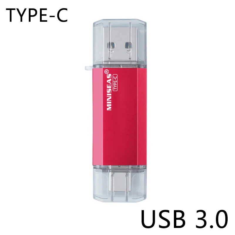 Красный OTG usb 3,0 и type-c usb флеш-накопитель 16 ГБ 32 ГБ 64 Гб Флешка двойной флеш-накопитель для type-c android системы Miniseas - Цвет: Красный