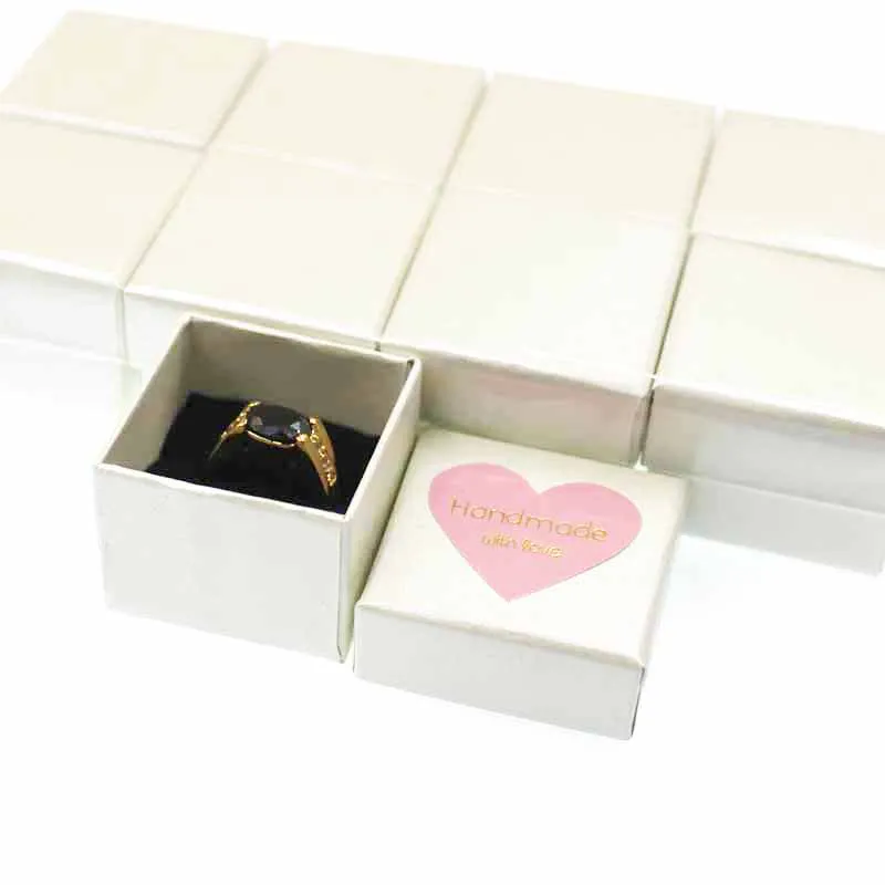 

Lovely kraft/black/pink/blue/beige/white Ring boxes jewelry gift packing box with love heart label decoration 100pcs 4*4*3cm