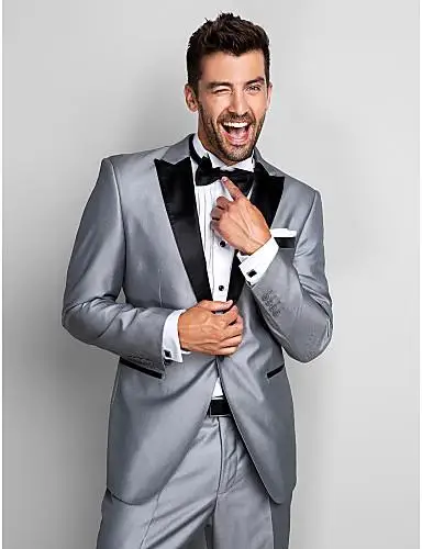 2018 мужской Блестящий серебряный костюм блейзер с брюками смокинги для жениха