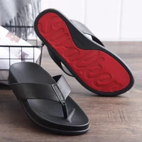 swalker mens flip flops fashion business genuine leather sandals male summer beach slippers breathable high quality