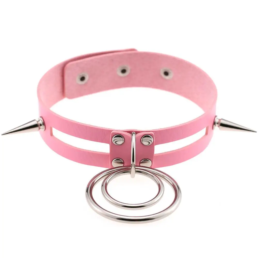 Pink KMVEXO большой чокер с заклепками, колье для женщин, сексуальный Воротник из искусственной кожи, связывающее О-образное готическое ожерелье, s Панк Клубные вечерние ювелирные изделия - Окраска металла: Pink