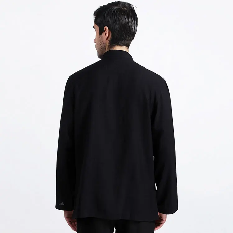 Высокое качество черная традиционная китайская мужская хлопковая льняная