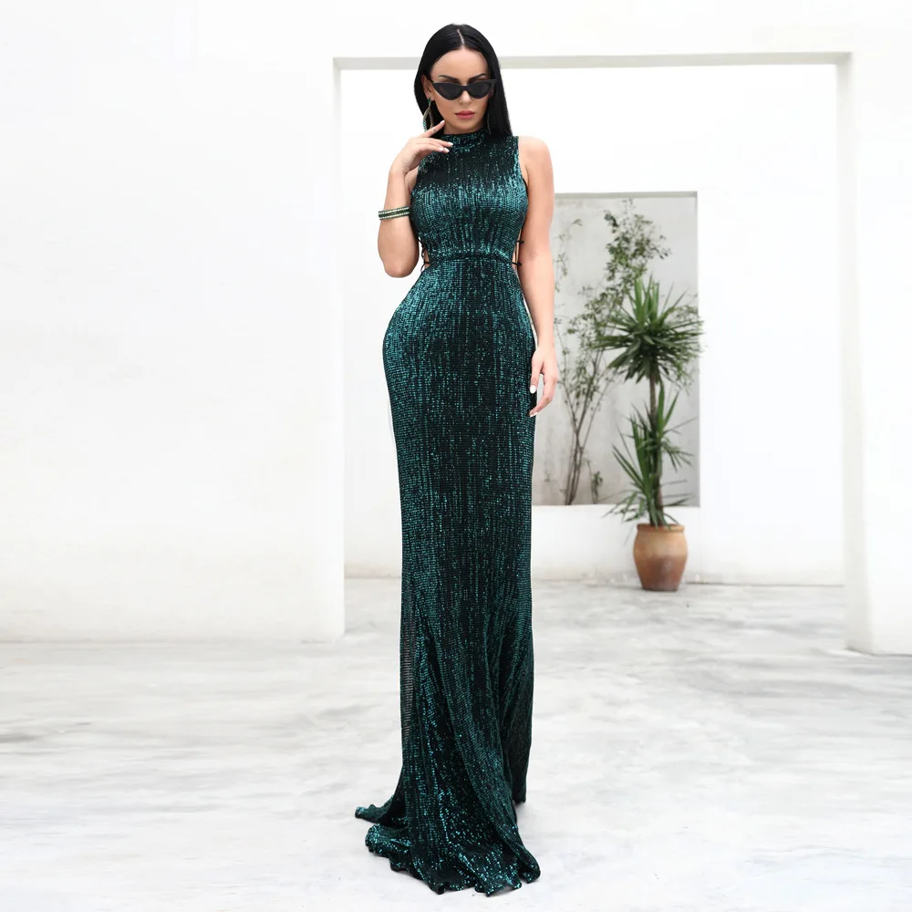 High Quality Sexy Dress Sleevele Turtleneck Elegant Celebrity Hollow Out Evening Party Bodycon Summer 2019 Wholesale | Женская одежда