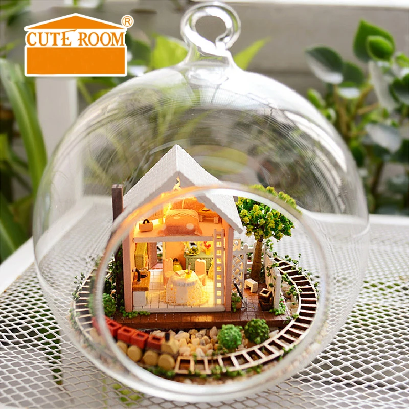 DIY Модель кукольного домика Миниатюрный Кукольный домик 3D Каса игрушки для детей стеклянный шар пеньковая веревка Рождественский подарок ручной работы игрушки B011# E - Цвет: B008