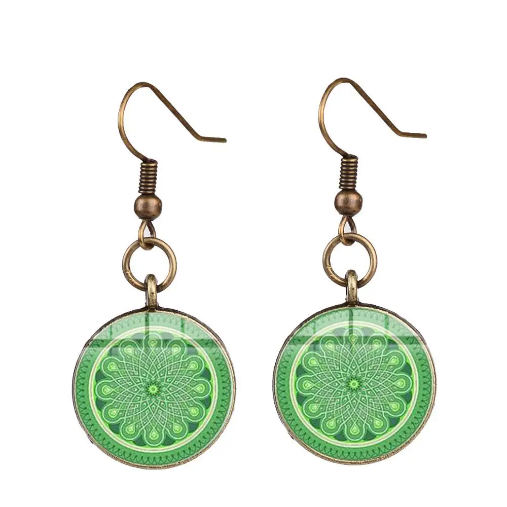 Азиатских синий Мандала хенна арт очаровательные серьги символ йоги Ом цветок