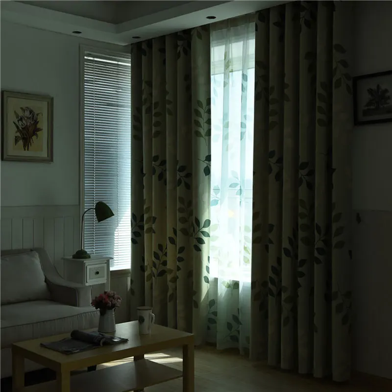 Green leaf printed blackout curtains for living room bedroom windows kitchen gauze customizable size | Дом и сад