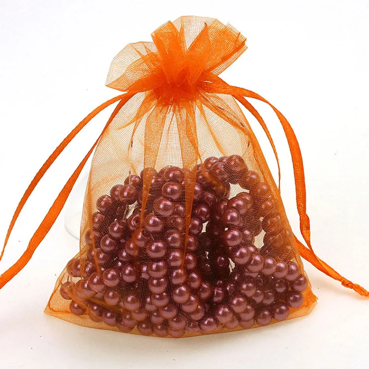 

7x9cm Organza Bag Orange Jewelry Gift Bags Wedding Decoration Drawstring Candy Bag Packaging for Jewelry Organizer 100pcs/lot