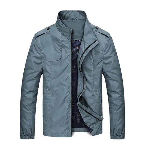Grey Blue TLZC весенние мужские тонкие куртки Тренч Мужская ветровка размера плюс M-4XL осенние мужские одноцветные Пальто Повседневная Верхняя одежда - Цвет: Grey Blue