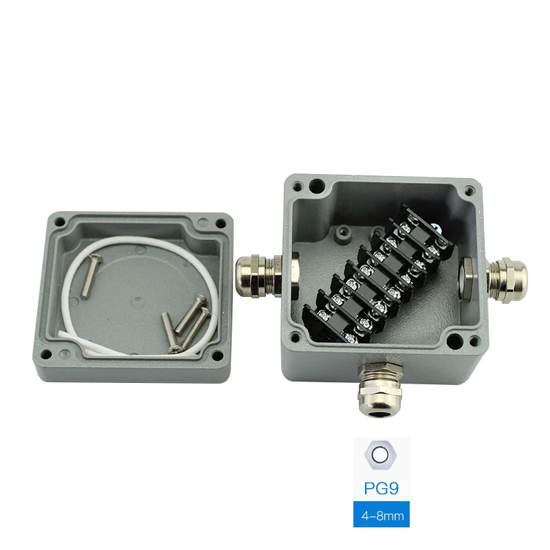 T type box 10A IP65 водонепроницаемый кабель проводки алюминиевая распределительная коробка 1 вход 1 выход 80*76*57 мм с UK2.5B din-рейку клеммные блоки - Цвет: T type box 10A