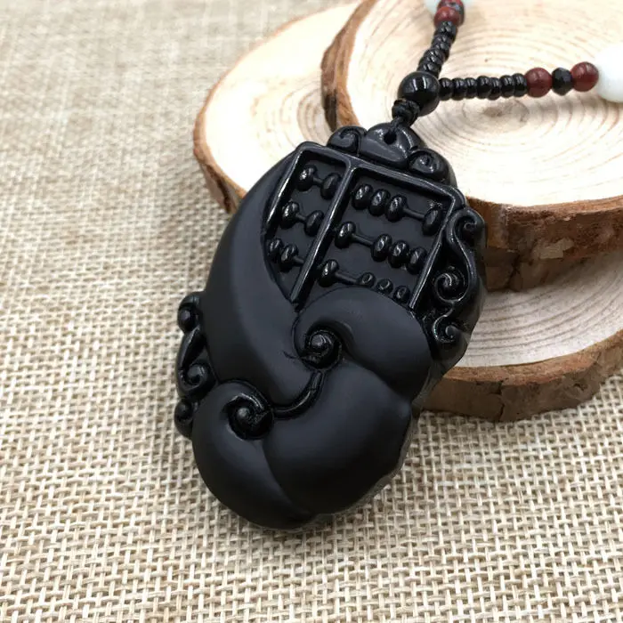 A-33 Hand-Carved Ruyi Grade A Natural Black Obsidian Jade Pendant &ampNecklace | Украшения и аксессуары