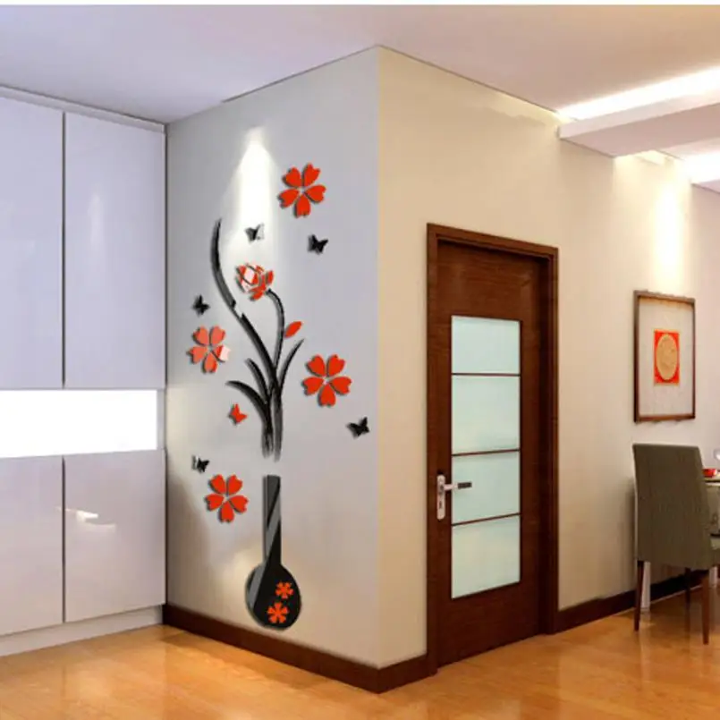 3d Наклейка на стену DIY ваза Цветочное дерево кристалл акриловая 3D s Decal Home Decor | Дом