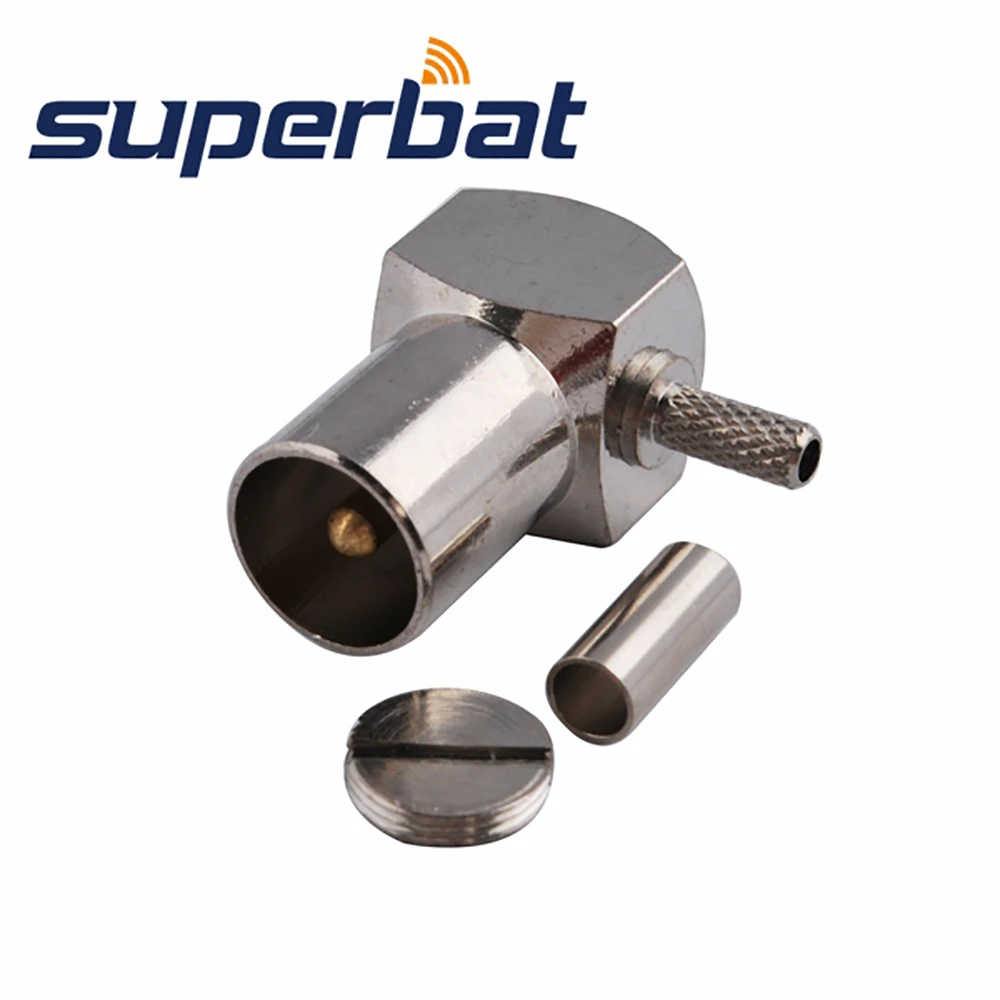 Superbat IEC DVB-T TV PAL Male Right Angle Crimp for RG174 RG179 RG316 RG188 Coax Connector