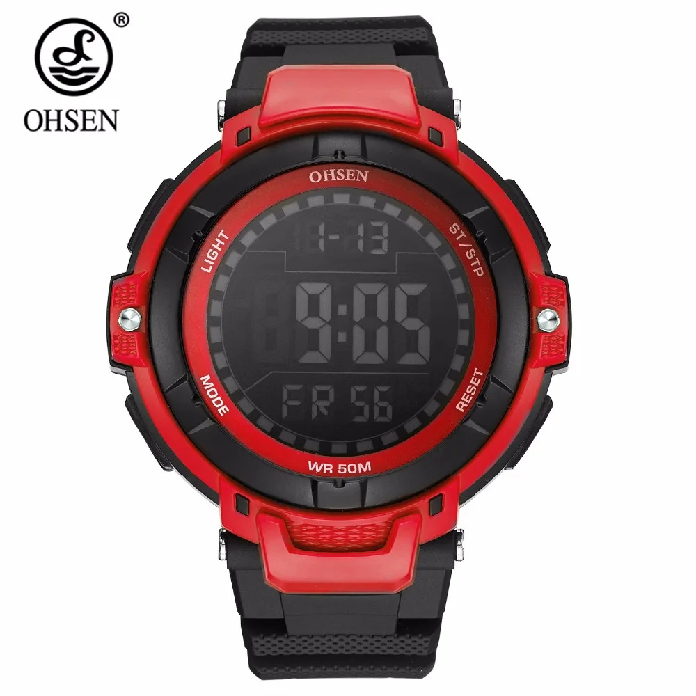 Новый модный бренд OHSEN цифровые часы для мужчин Horloge бег спортивные резинкой