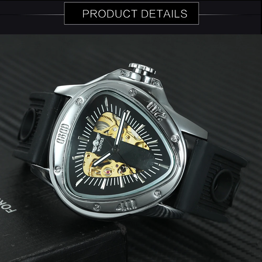 WINNER модные спортивные автоматические механические часы для мужчин резиновый