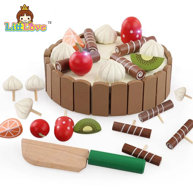 Деревянные детские кухонные игрушки LittLove ролевая игра режущий торт для детей