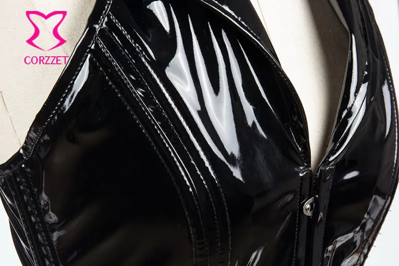 Черный глянцевый корсет из ПВХ в стиле стимпанк кожаный Длинные корсеты и лифы со