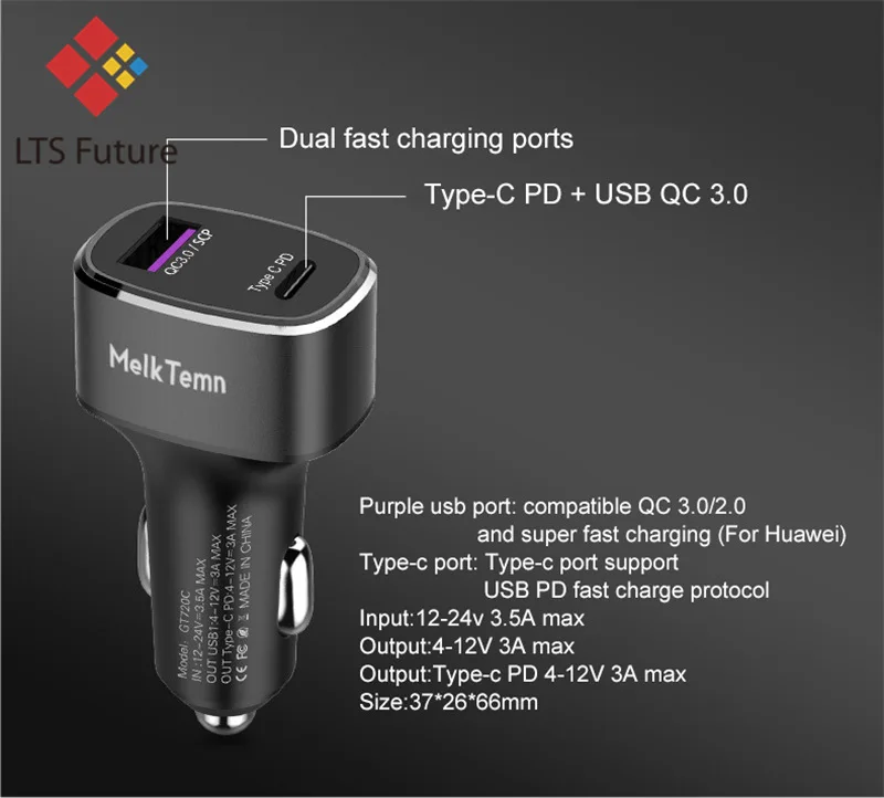 Быстрая зарядка QC 3,0 двойной порт usb Тип C PD Быстрый автомобильный телефон зарядное устройство для Iphone samsung huawei Быстрая зарядка Авто адаптер автомобиля