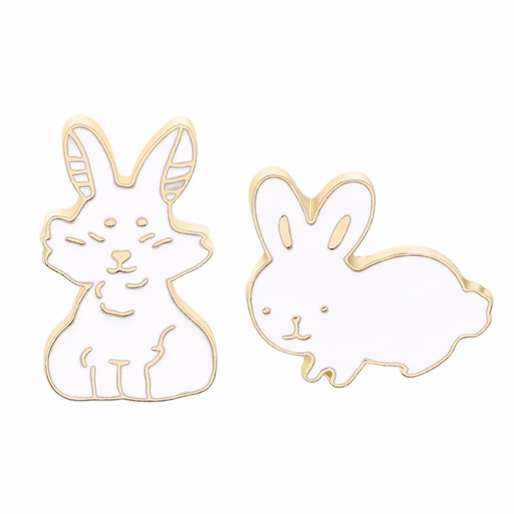 Милый белый кролик Золотая брошь Kawaii мультяшная Пряжка Pin эмали сплава нагрудный