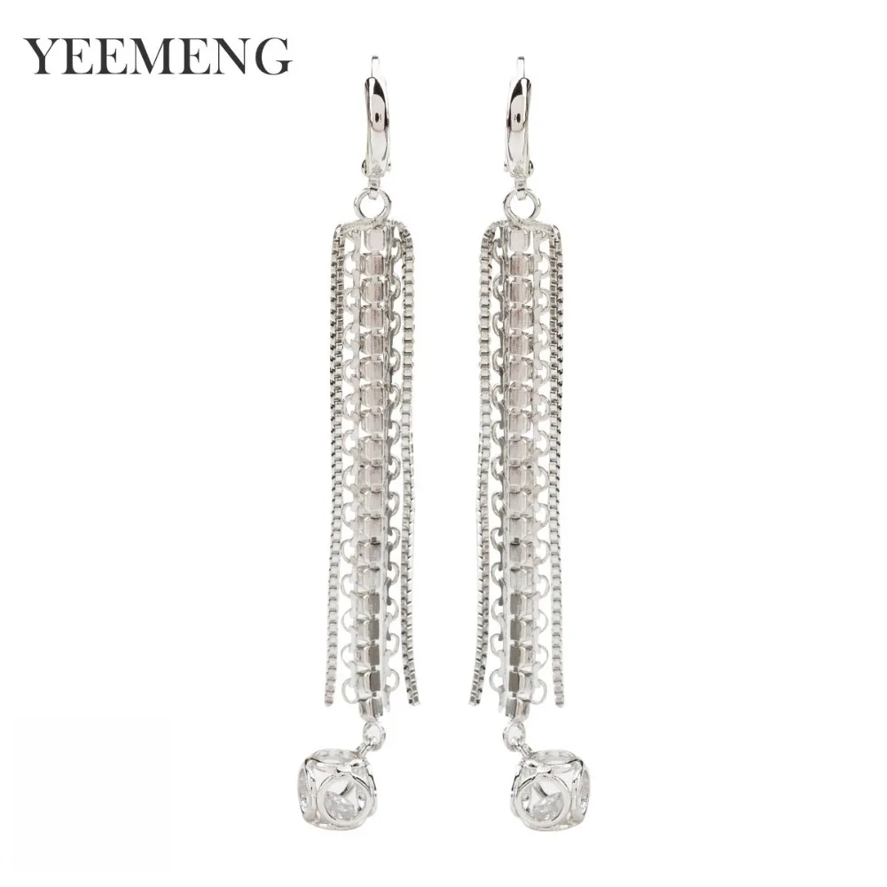 YEEMENG Luxury Women Long Tassels Drop Earrings White Gold Color Jewelry For Wedding Party Dangle Earring | Украшения и