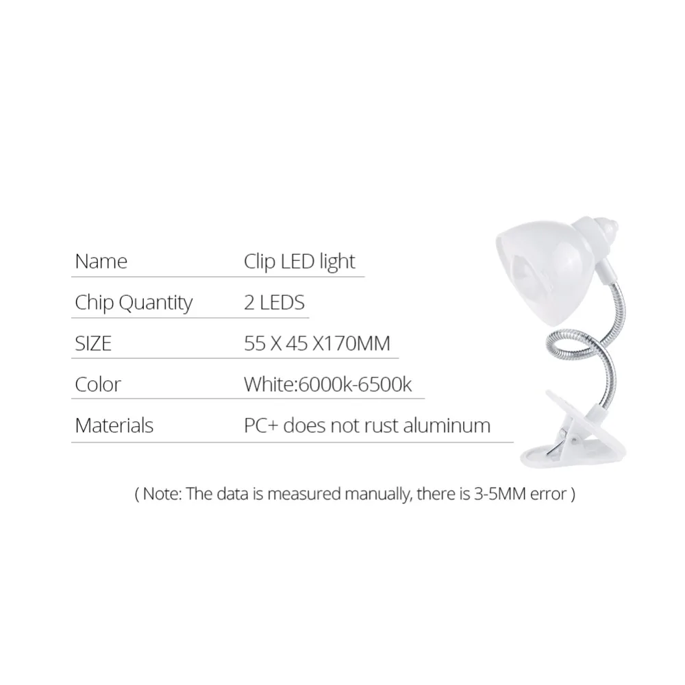 Светодиодная мини лампа AmmToo Luminaria de Clip Настольная светодиодная для чтения белый