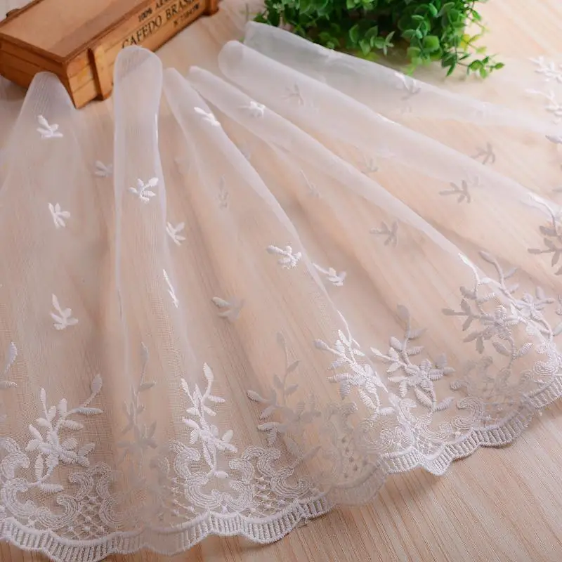 

13yard/lot High Quality White Mesh Embroidery Lace Fabric 35cm Wide Lace Trim Diy Curtain Garment Accessories Dentelle Tissu