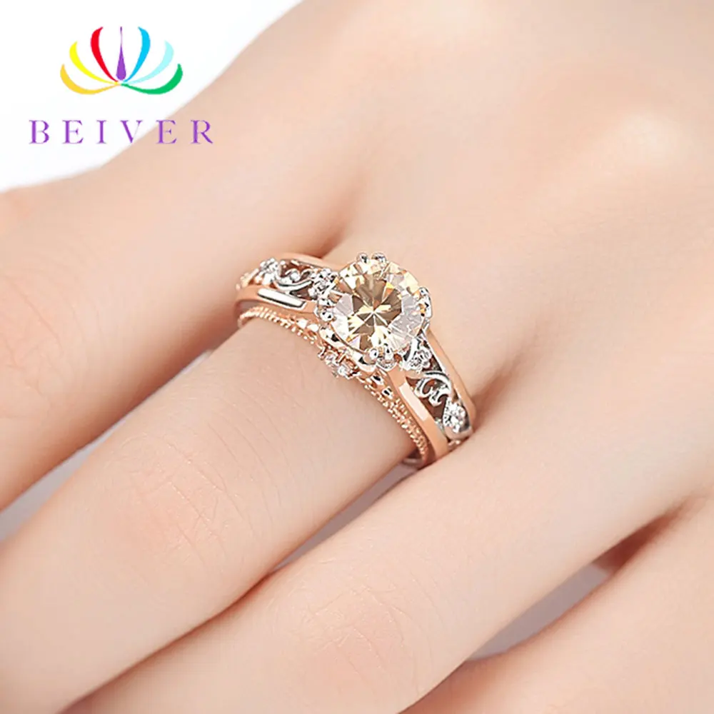 Женское кольцо с цветами Beiver белое золото и розовое Супер Блестящий Цирконий